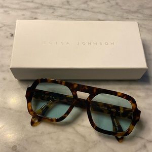 Elisa Johnson Jane Tortoise Brown with Green Lenses Aviator Sunglasses- SOLD OUT